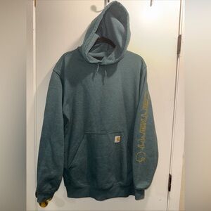 Carhartt logo Men's Med Loose fit nwot Teal Hoodie with Yellow Logo